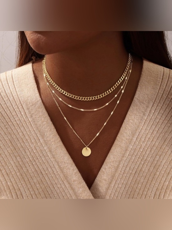 Jewelry - 14k Gold Plated 3pc Layered Necklace Set